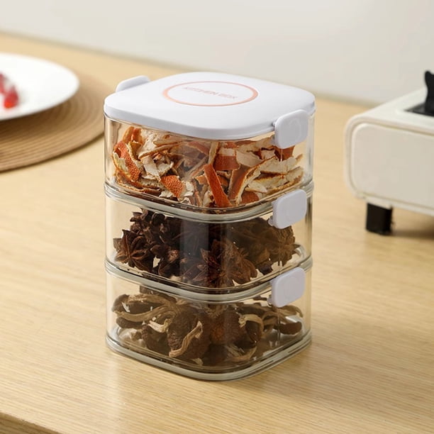 Caja de Plástico para Guardar Archivos, Organizador de Especias, Caja para Guardar Pimienta En La Cocina y El Hogar, Frasco Sellado para Condimentos y Aderezos, Abs Blanco, Juego de 6 Cajas con Tapa.