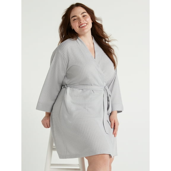 Joyspun Women’s Waffle Kimono Robe, Sizes S to 3X