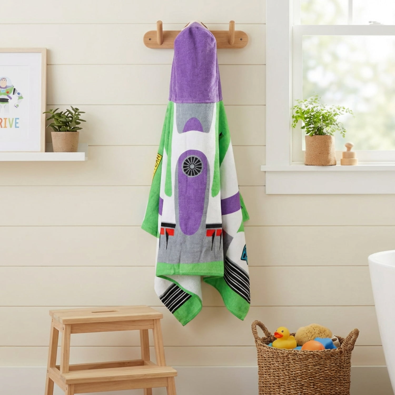 Disney Toy Story Buzz Lightyear Kids Hooded Cotton Towel, 22" x 51"