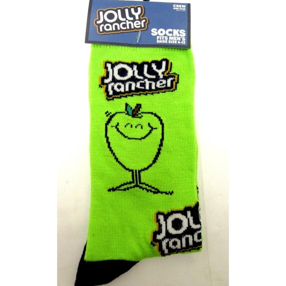 One Pair of Green Apple Jolly Rancher Crew Socks for Men Shoe Sizes 6 - 12