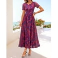 thumbnail image 2 of Merokeety Womens Summer Dresses Floral Mesh Tea Length Maxi Dress Plum m, 2 of 4