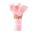 thumbnail image 1 of Natural Teak Wood Kitchen Accessories Cookware Sets Cooking Tool None Stick Pot Wooden Handle Silicone Kitchen Utensils Set 11Pcs Pink, 1 of 5