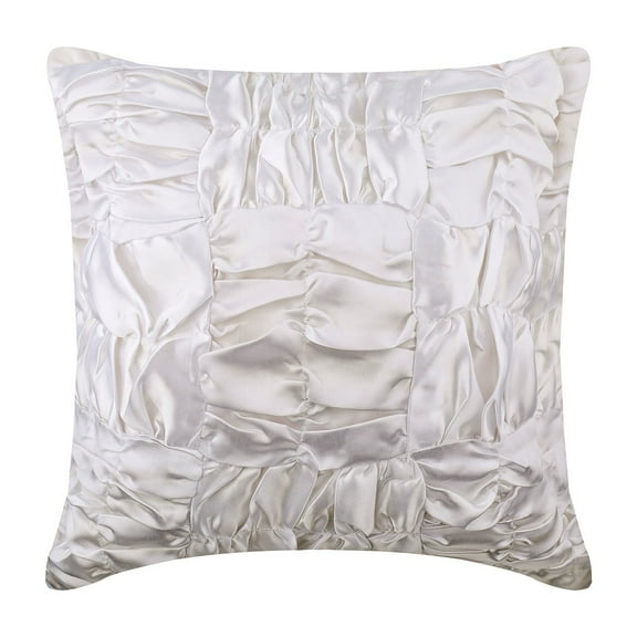 Toss Pillow Covers, White Accent Throw Pillows 16x16 inch (40x40 cm), Satin Pillow Covers With Zipper, Solid Color, Ruched, Textured, Modern Decorative Pillow Case - Dreamy White