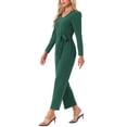 thumbnail image 4 of INSPIRAR CHIC Mono de Mujer con Cuello en V de Manga Larga, Cintura Ajustable, Pierna Ancha, Pantalones Largos Elegantes de Punto XS Verde Oscuro, 4 of 5