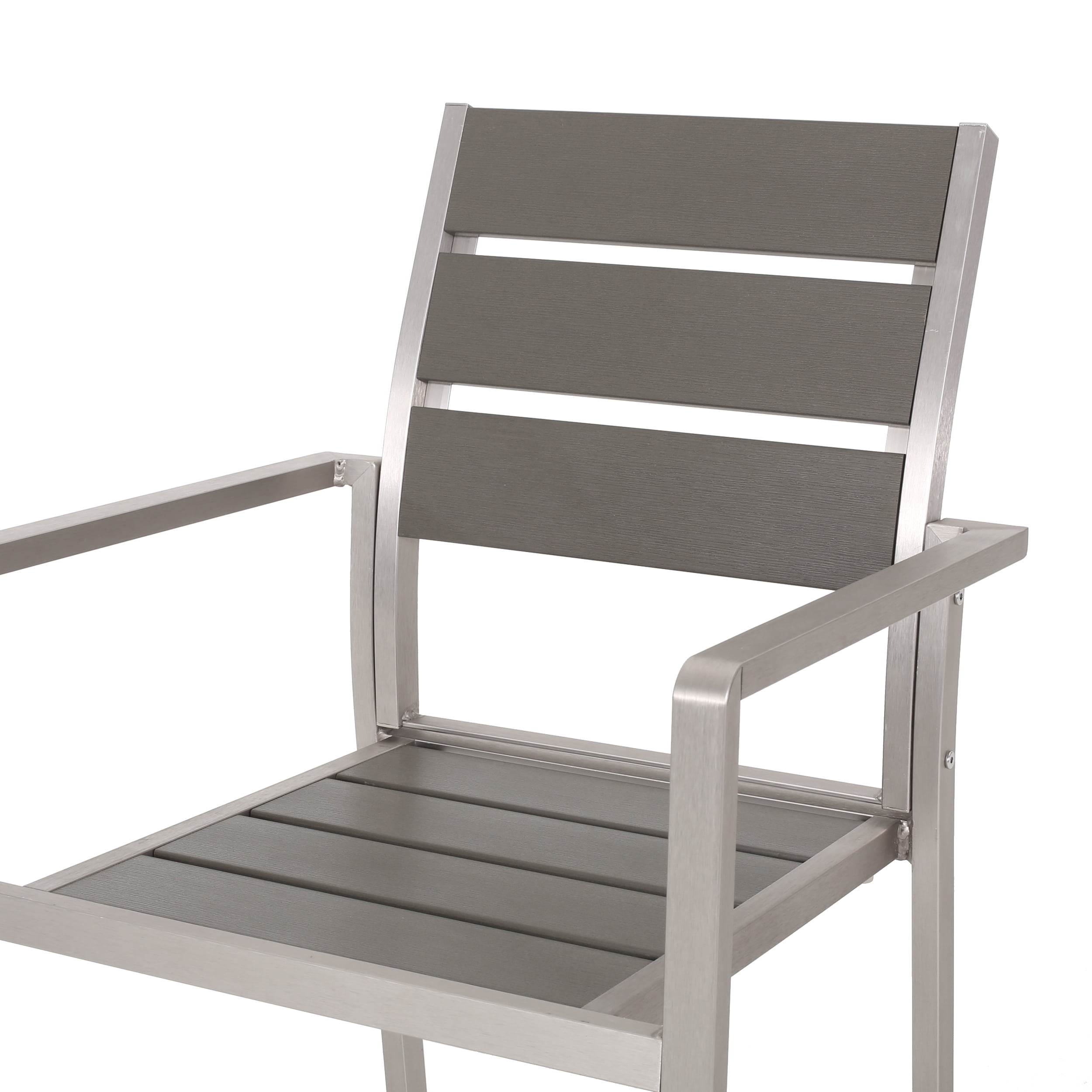 Noble House Gannon Outdoor Modern 6 Seater Aluminum Dining Set with Dining Bench, Gray and Silver