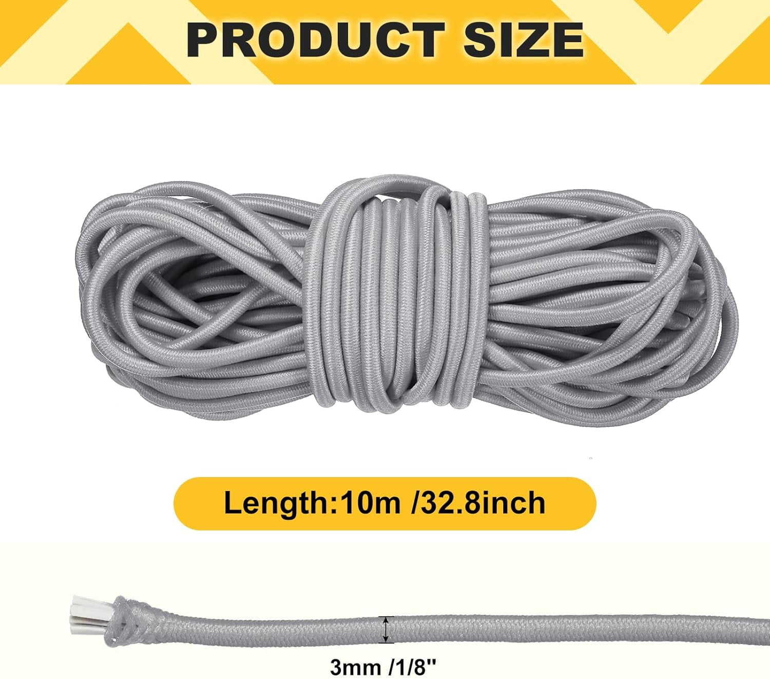 MKEUDQ-Elastic Bungee Cord, 1/8" x 32' Heavy Duty Polyester Bungee Shock Cords Kayak Stretch String Rope for Kayak Strap Tarp Tie Boating Tent Camping DIY Craft, Light Gray