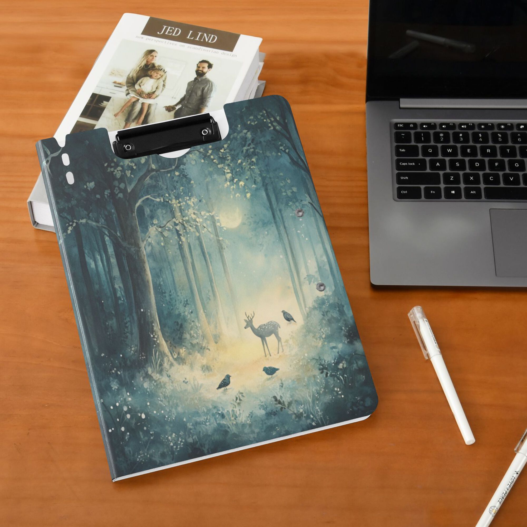 FORMRS A4 Clipboard Folder with Pen Holder Horizontal Foldable School Office Binder, Night Forest Scene