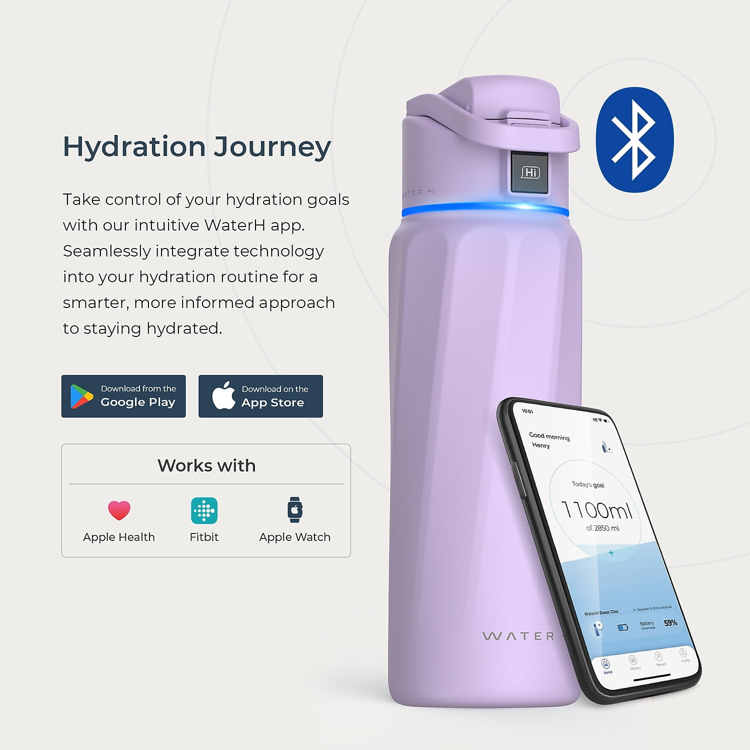 WaterH BOOST Stainless Steel Triple Wall Insulated Smart Water Bottle 32 oz. Purple (B003PR)