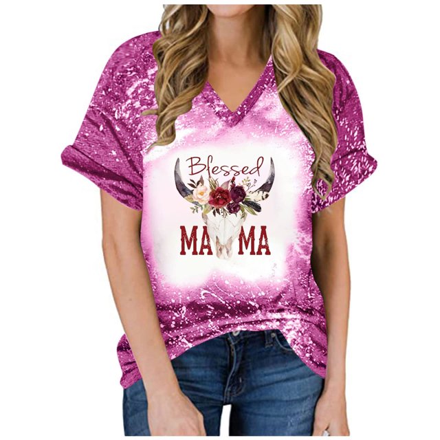 Top de manga corta con estampado de degradado Sexy de verano para mujer con cuello en V y estampado de día regular para mujer OAVQHLG3B Store lin121212