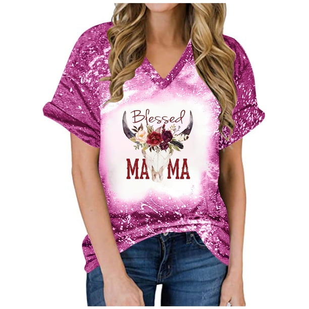 Top de manga corta con estampado de degradado Sexy de verano para mujer con cuello en V y estampado de día regular para mujer OAVQHLG3B Store lin121212