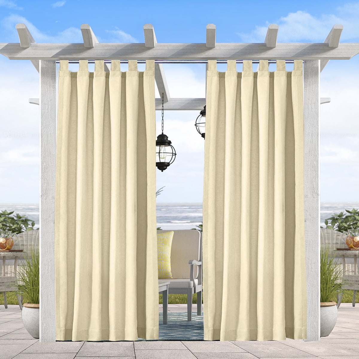 Privacy Outdoor Waterproof Curtains Panel for Pergola/Patio/Balcony,50x108"Beige 