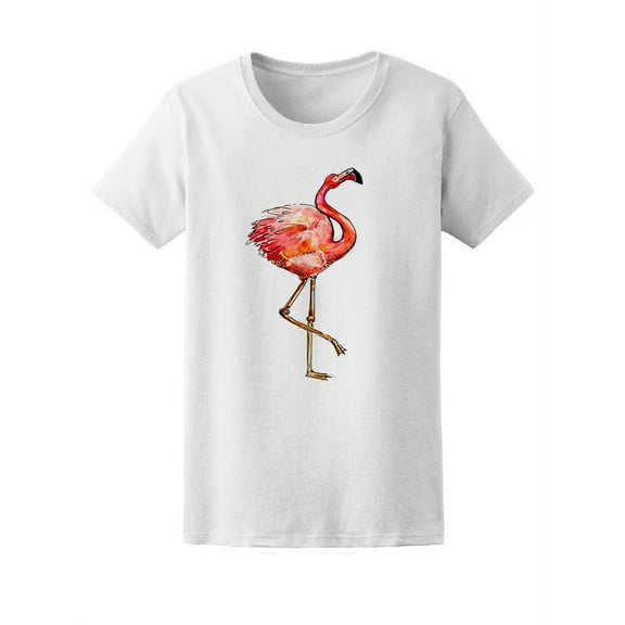 Cute Watercolor Pink Flamingo T-Shirt Women -Image by Shutterstock, Female Large