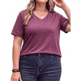 thumbnail image 2 of WellSize Plus Size V Neck Tops for Women Dressy Lace Short Sleeve Shirts Casual Summer Tunic Blouses, 2 of 8