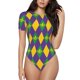 thumbnail image 1 of Balery Mardi Gras Body de cuello redondo de manga corta para mujer Tops de manga corta Tops básicos-X-Large, 1 of 7