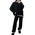 thumbnail image 2 of Women Pants Suit, Elegant Contrast Color Long Sleeve Crew Neck Sweater with Knit Pants Fall Outfit, 2 of 10