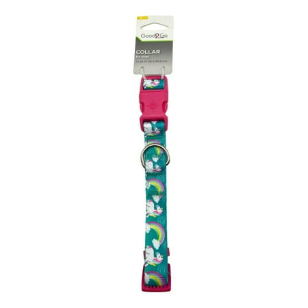 UPC: 0800443376171 | Good2Go Aqua Turquoise Baby Pink Unicorn & Mulicolor Rainbows Dog Collar Medium