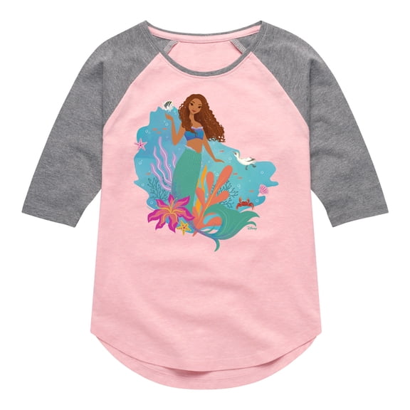Disney - Ariel in Water - Toddler & Youth Girls Raglan Graphic T-Shirt