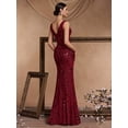 thumbnail image 4 of Elegant Long Sequin Formal Dress V-Neck Slit Design, Stretchy Fitted Glamorous, 4 of 6