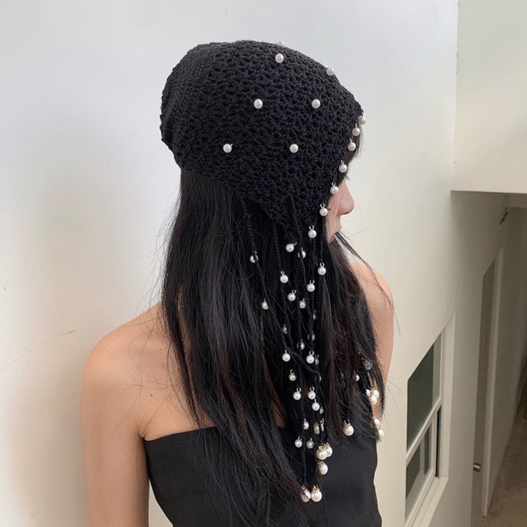 Eosunjian Women Hat Solid Color Faux Pearl Design Super Soft  display picture 1