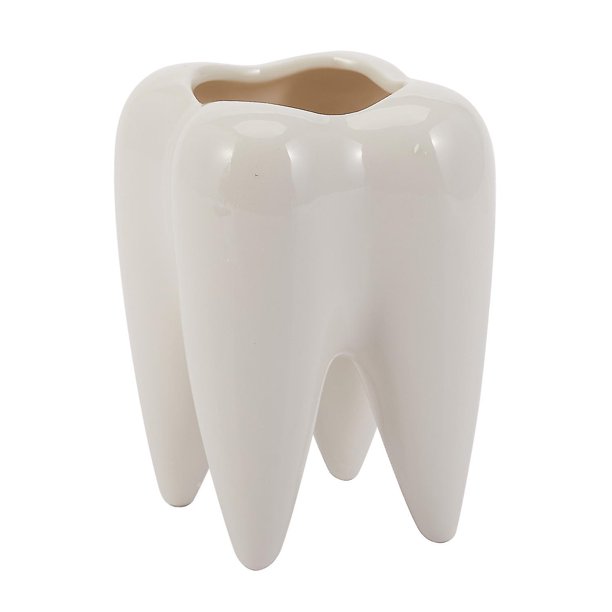 black Soporte para cepillo de dientes con forma de diente, maceta de cerámica blanca para flores, diseño moderno, Mini regalo de escritorio, 1 Uds.