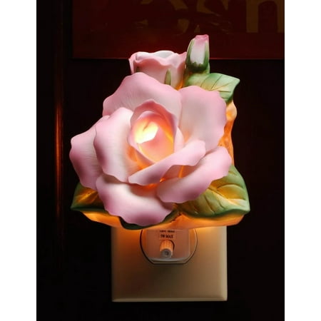 

stealstreet ss-cg-56406 4.13 inch painted pink rose with green leaves wall plug-in light