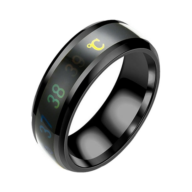 Anillo de Pareja Sonducket de Moda Acero Inoxidable Sensor de Temperatura Corporal Negro 9 #