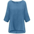 thumbnail image 3 of Besolor Women's Plus Size 3/4 Sleeve Tees Casual Loose Solid Color Cotton Linen Tops Crewneck Summer Tunic Shirts, 3 of 3