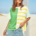 thumbnail image 6 of Women's Striped T Shirts Color Block Crewneck Short Sleeve Tshirts Casual Summer Tops Loose Fit Cozy Tees (XL, Yellow 01), 6 of 8