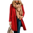 thumbnail image 4 of YDFCWXW Women's Solid Single Button Wool Blends Winter Turn-Down Collar Warm Lining Long Trench Coat Red, L, 4 of 9