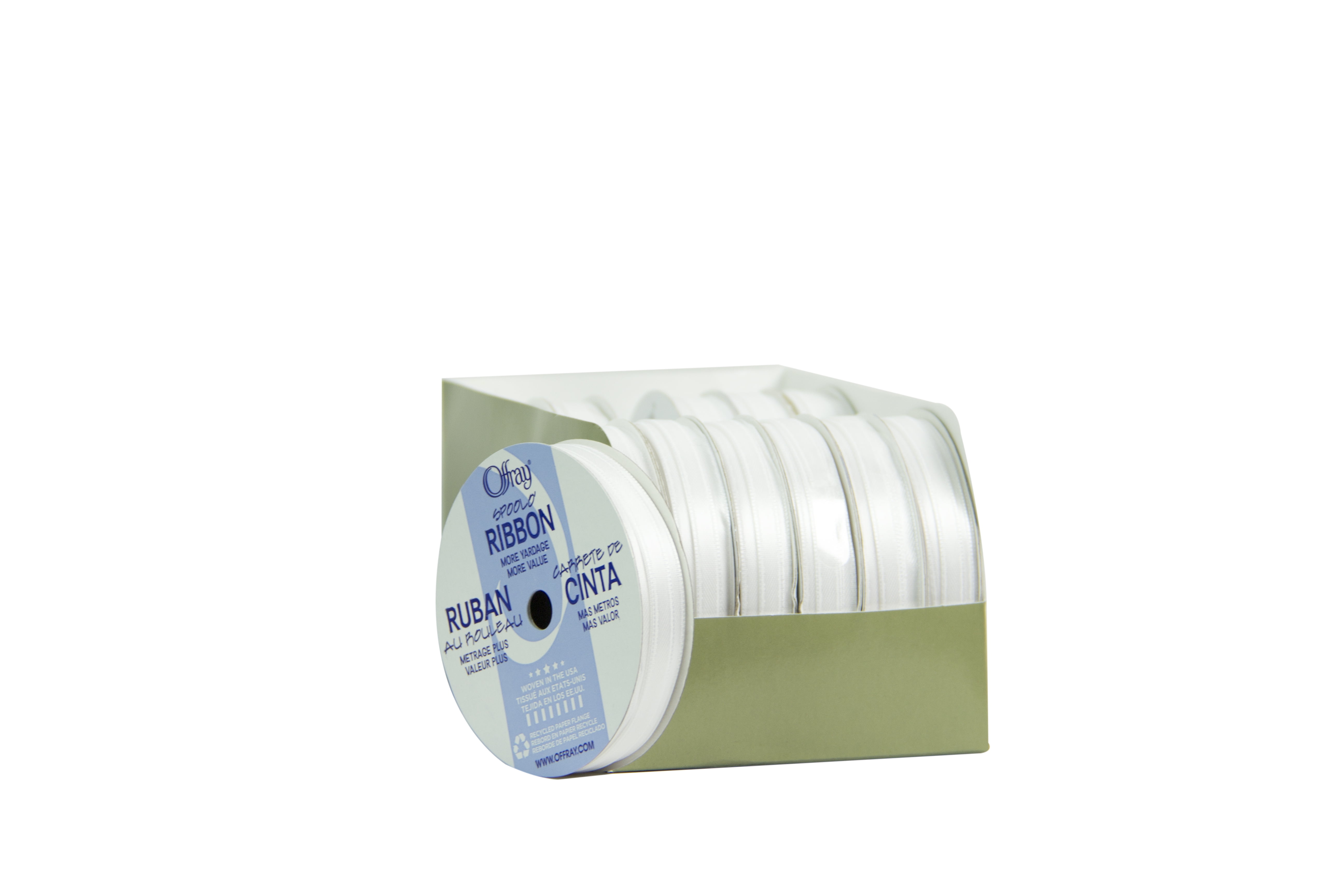 Offray Ribbon, White 1/4 inch Double Faced Satin Polyester Ribbon for Sewing, Crafts, and Gifting, 10 yards