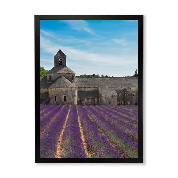 Designart 'Abbey With Lavender Field In France' Farmhouse Framed Art Print