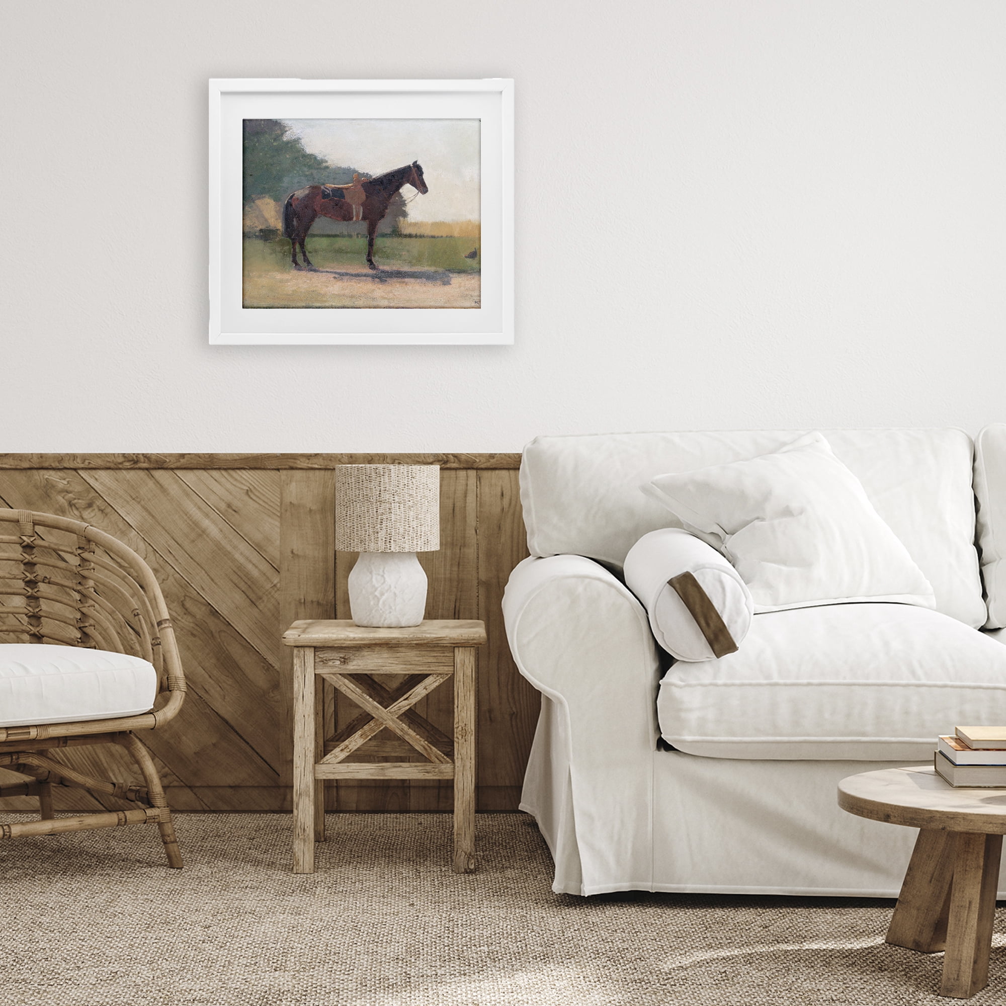 Stupell Industries Saddled Horse in Farm Yard White Framed Print Under Glass, design by Stellar Design Studio
