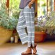 thumbnail image 1 of Pincandy Women's Fashion Printed Linen Blend Elastic Waist Casual Pants with Pockets, Button Decorated Split Hem, Casual & Daily Wear, 1 of 6