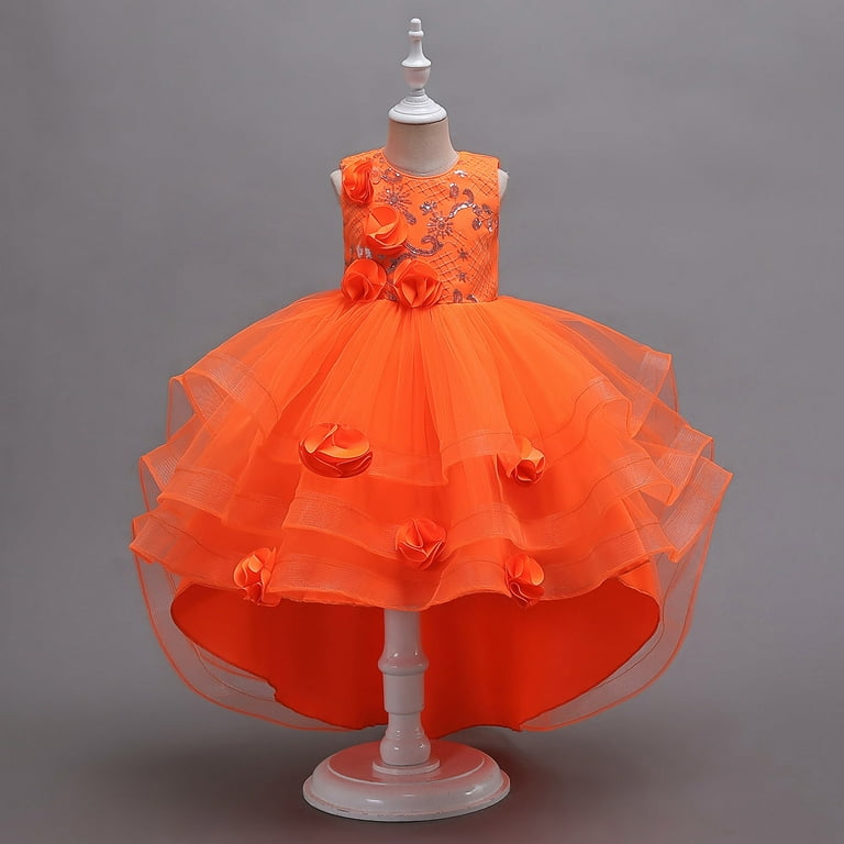 strapless open back dress Sequin Orange Tulle Puffy Sleeve A Line Prom Dress  Sassymyprom