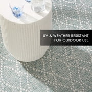 NICOLE MILLER NEW YORK Corin Distressed Indoor Outdoor Area Rug, UV Fade Resistant, Low Pile, Aqua/Cream, 710x102