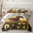 thumbnail image 2 of Erosebridal Golden Horse Sunset Quilt King for Women Men, Western Dandelion Bloom King Coverlet Set, 3pcs, 2 of 7