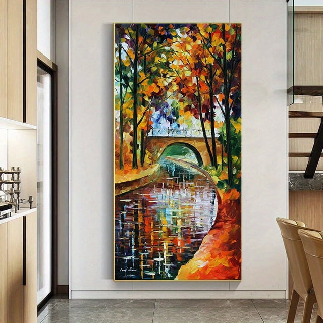 1pc, Frameless Modern Wall Decoration Art Pictures, Abstract River In Autumn Night Scenery Oil Painting On Canvas No Frame