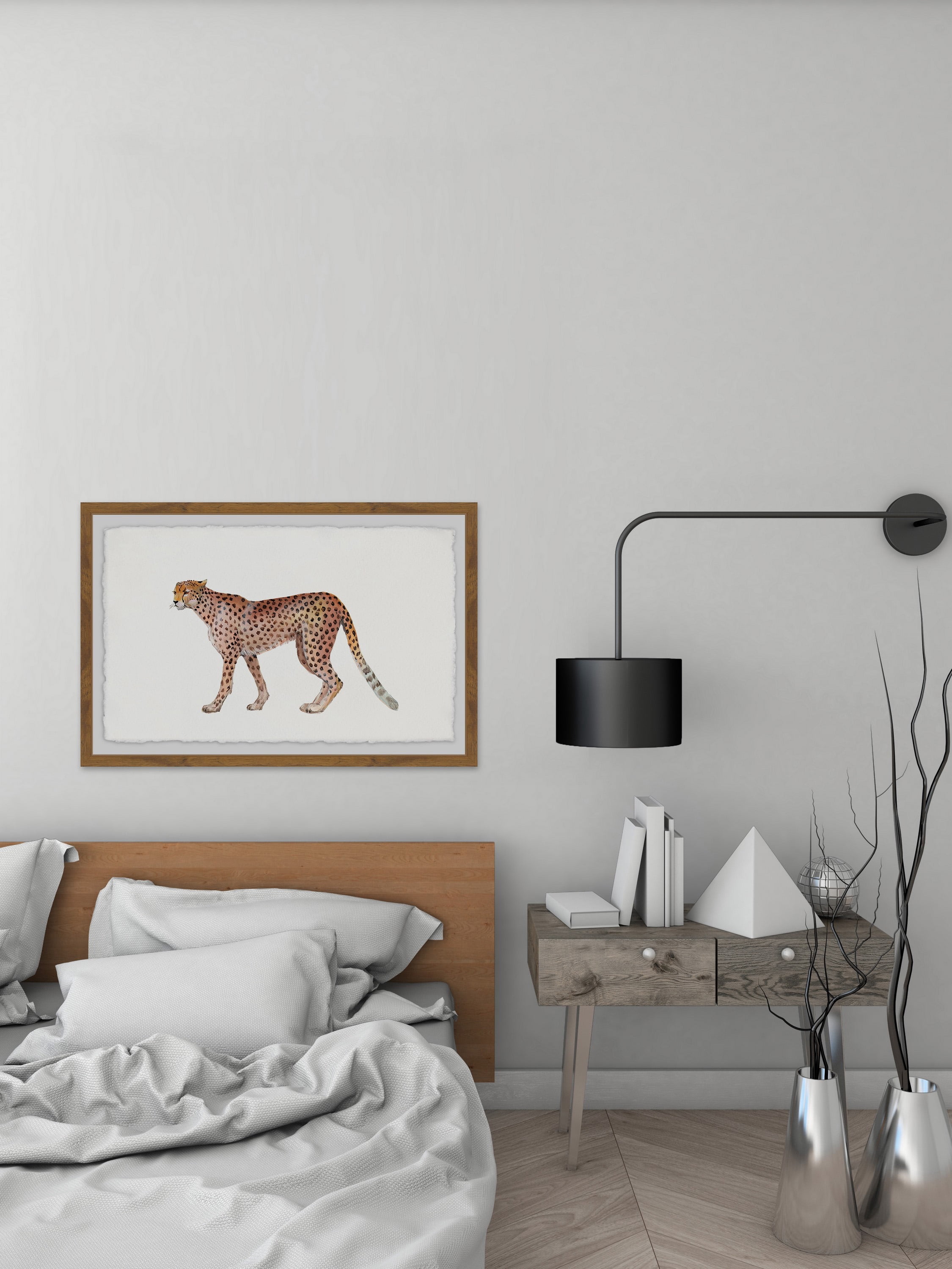 Walking Cheetah Framed Painting Art Print, 24.00" x 1.50"