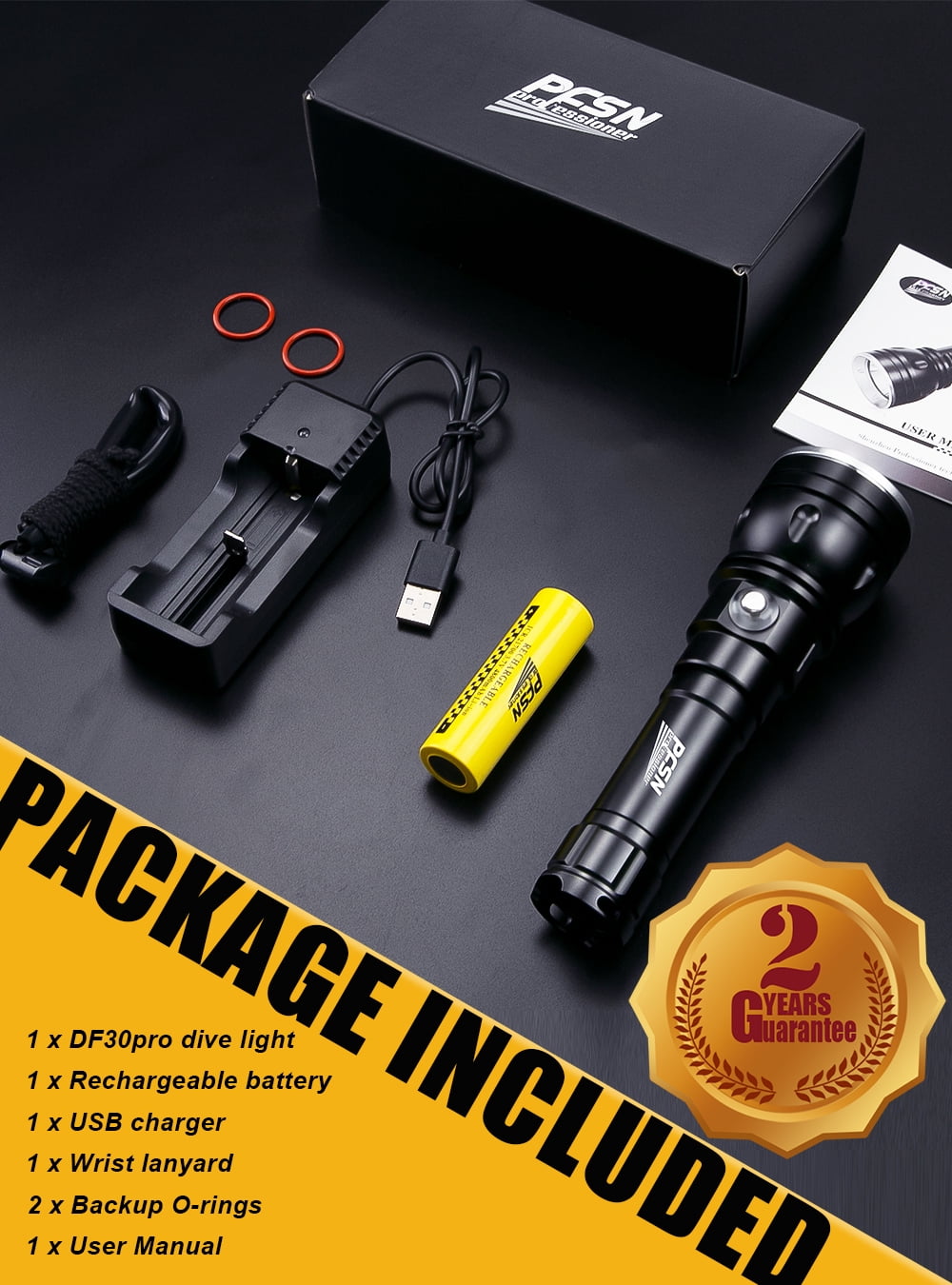 PFSN Scuba Dive Light 3000 Lumens, Waterproof Diving Flashlight for Caving, Snorkeling & Deep Diving