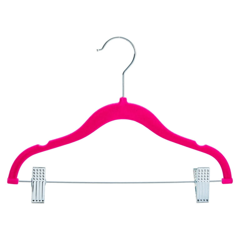 24 Pack Hot Pink Velvet Hangers with Clips for Kids, Baby Nursery