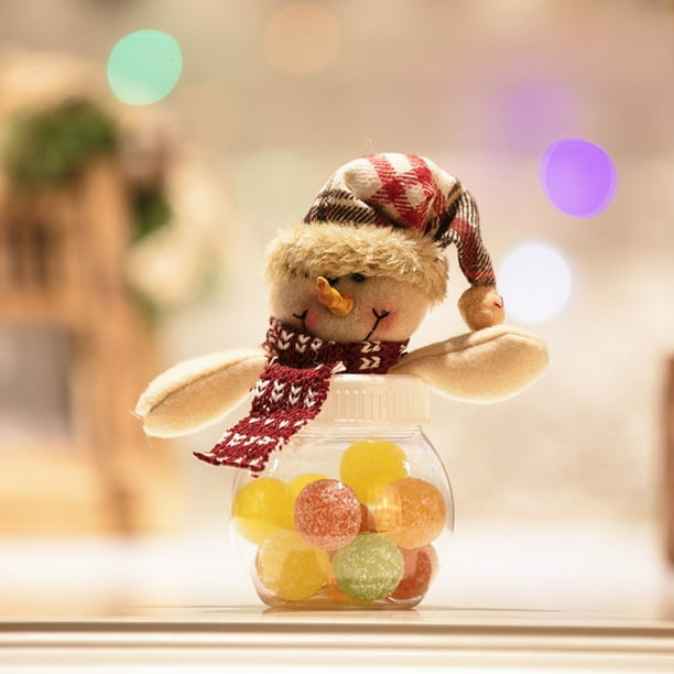 Tarro de caramelos navideño con decoración de Papá Noel y muñeco de nieve - Recipiente festivo de caramelos para decoración del hogar, artículos para fiestas y adornos navideños
