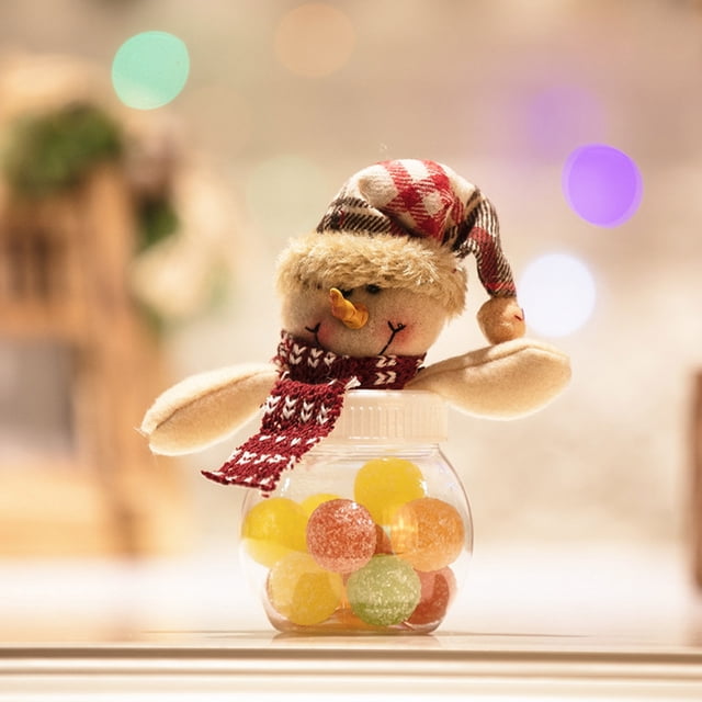 Christmas Candy Jar with Santa Claus Snowman Decor, Holiday Candy Packaging Container for Festive Party Decorations, Christmas Tree Ornaments, Home and Store Display