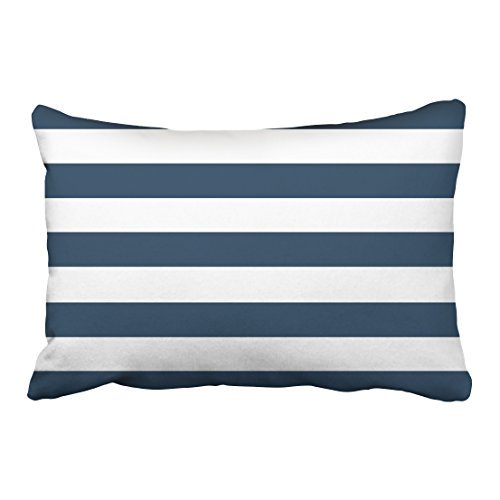 WinHome Rectangl Throw Pillow Covers Navy Blue And White Bold Stripes