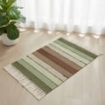 thumbnail image 3 of Sage Green Bathroom Rug 2'x3', Farmhouse Wood Grain Vintage Brown Striped Low Profile Front Entryway Rug with Tassels, Woven Cotton Washable Kitchen Mat Carpet for Foyer Bedroom Back Door Decor, 3 of 9
