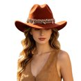 thumbnail image 6 of Western Cowboy Wide Brim Felt Hat, Women Boho Ethnic Tassel Band Fedora Hat Solid Color Four Season Party Daily Outdoor Fashion Hat(Orange), 6 of 6