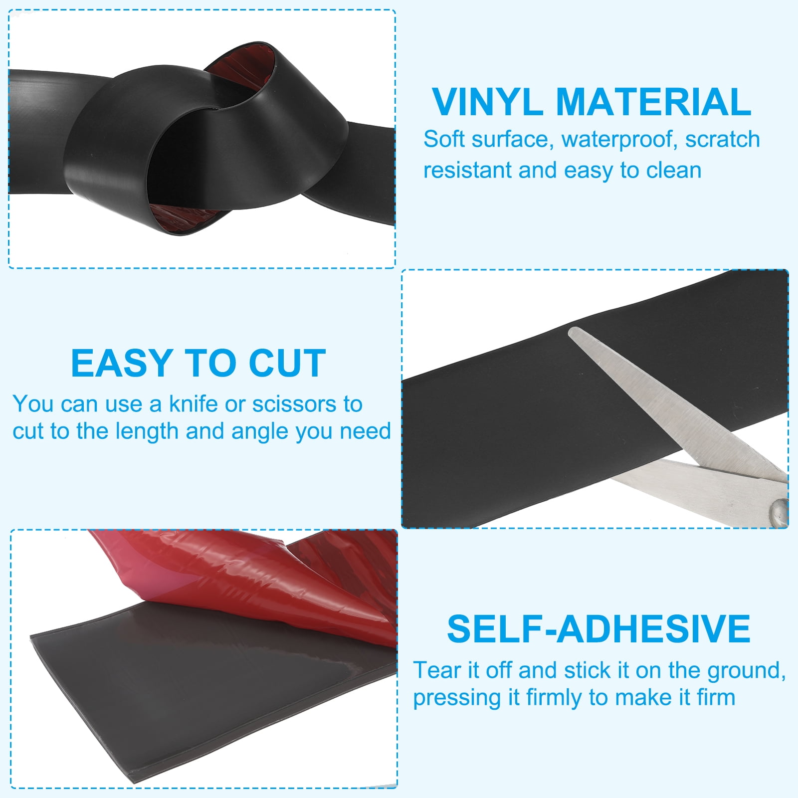 Uxcell Self Adhesive Floor Transition Strip Vinyl Flat Divider Flooring Black 10 FT x 3"