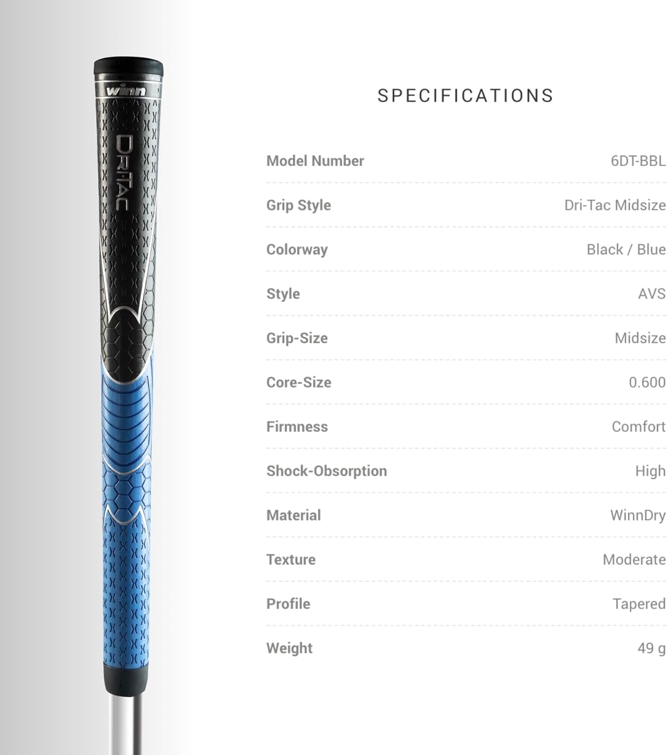 WINN DRI-TAC MIDSIZE 13 Pieces Black/Blue Golf Grip