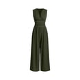 thumbnail image 2 of Womens Summer Jumpsuits Dressy Casual Sleeveless Mock Neck Wide Leg Pants Rompers Army Green L, 2 of 4