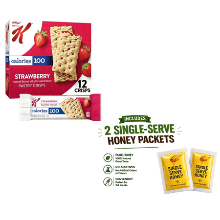 Special K Bar Strawberry Chewy Pastry Crisps 100 Calorie Snacks 5.28 oz, 12 Count, with two single serving Honey