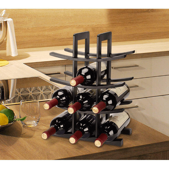 12-Bottle Bamboo Table Top Wine Rack, Small Wine Storage Rack Free-Standing for Vino Bars and Cellars - Great for Wedding Gift